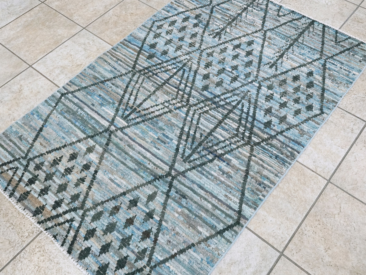 3x5 Ft Blue Moroccan Rug - Hand Knotted Area Rug