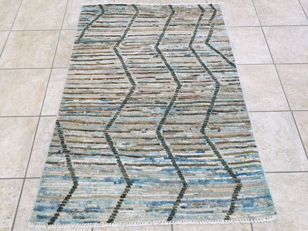 3x5 Ft Blue Moroccan Rug - Hand Knotted Area Rug