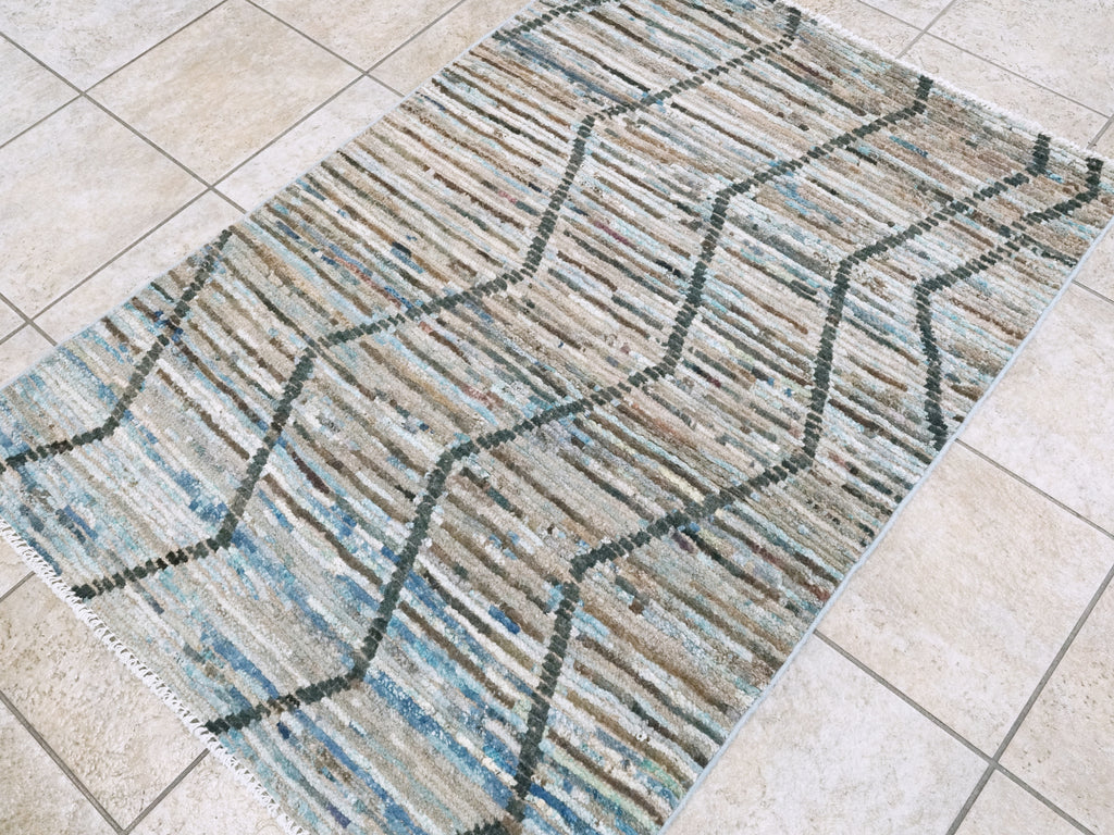 3x5 Ft Blue Moroccan Rug - Hand Knotted Area Rug