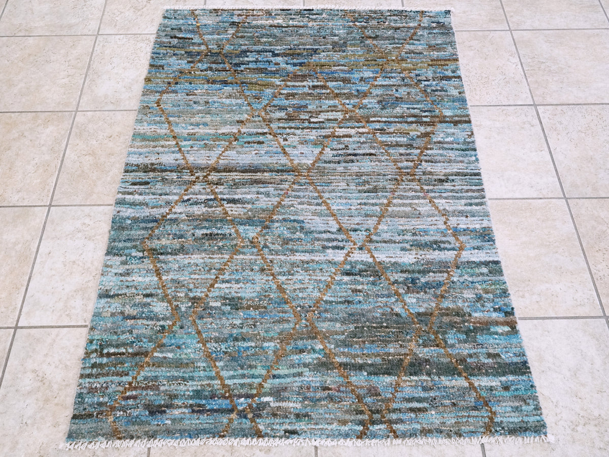 3x5 Ft Blue Moroccan Rug - Hand Knotted Area Rug