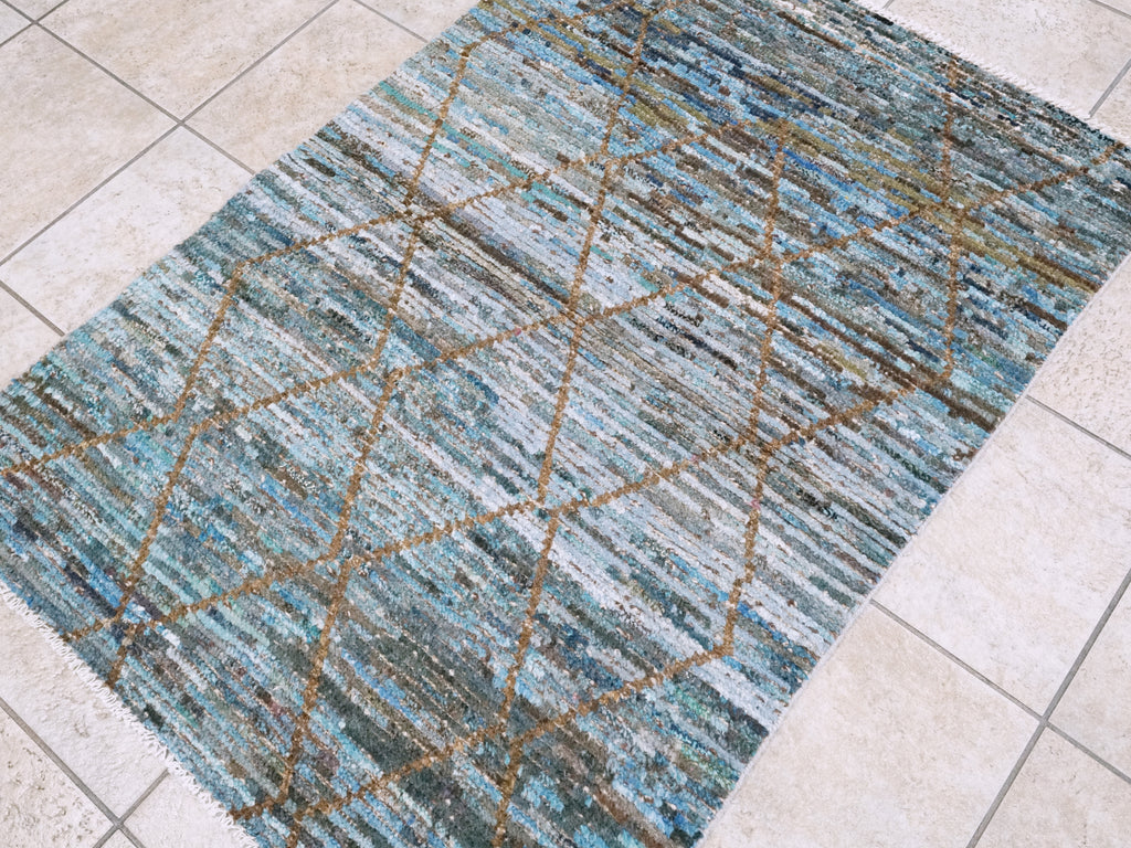 3x5 Ft Blue Moroccan Rug - Hand Knotted Area Rug