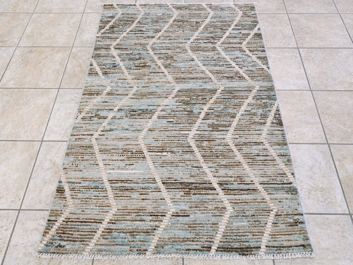 3x5 Ft Blue Moroccan Rug - Hand Knotted Area Rug