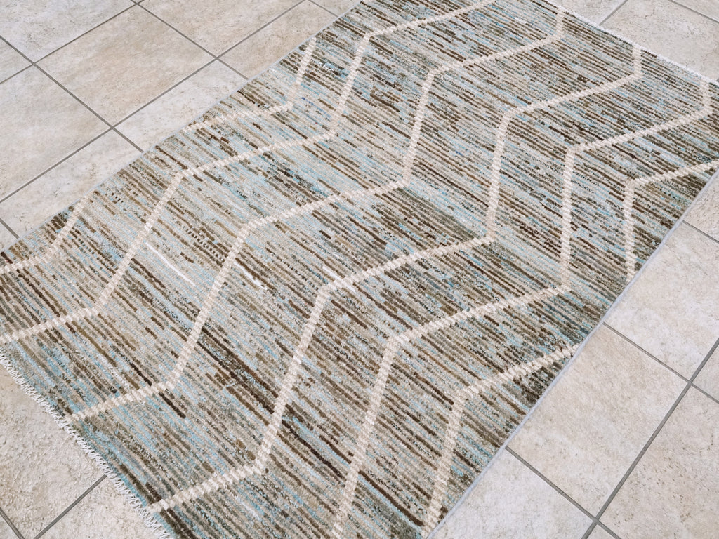 3x5 Ft Blue Moroccan Rug - Hand Knotted Area Rug