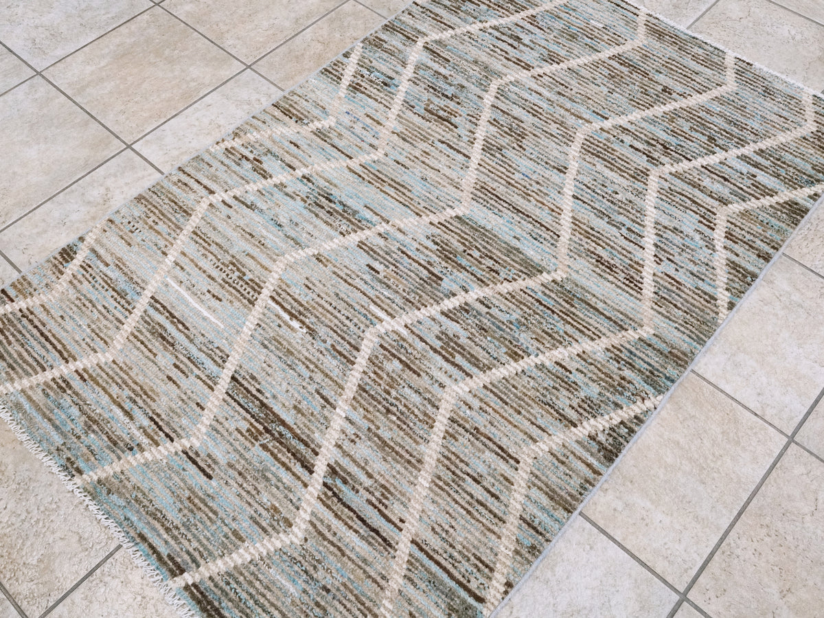 3x5 Ft Blue Moroccan Rug - Hand Knotted Area Rug
