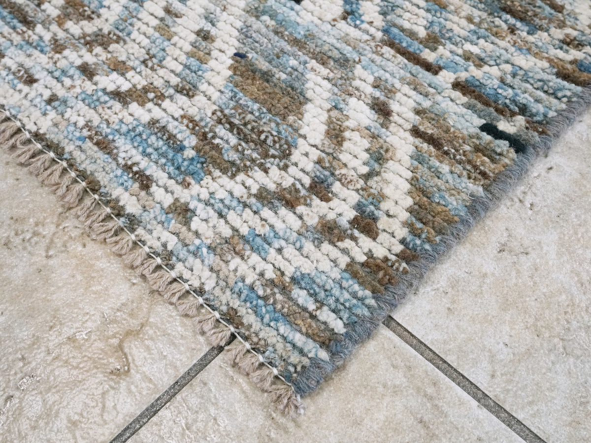 3x5 Ft Blue & Beige Moroccan Rug - Hand Knotted Area Rug