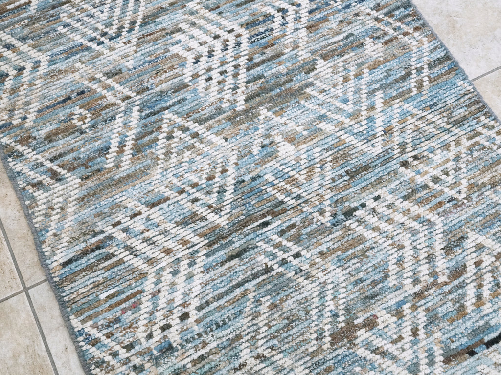 3x5 Ft Blue & Beige Moroccan Rug - Hand Knotted Area Rug
