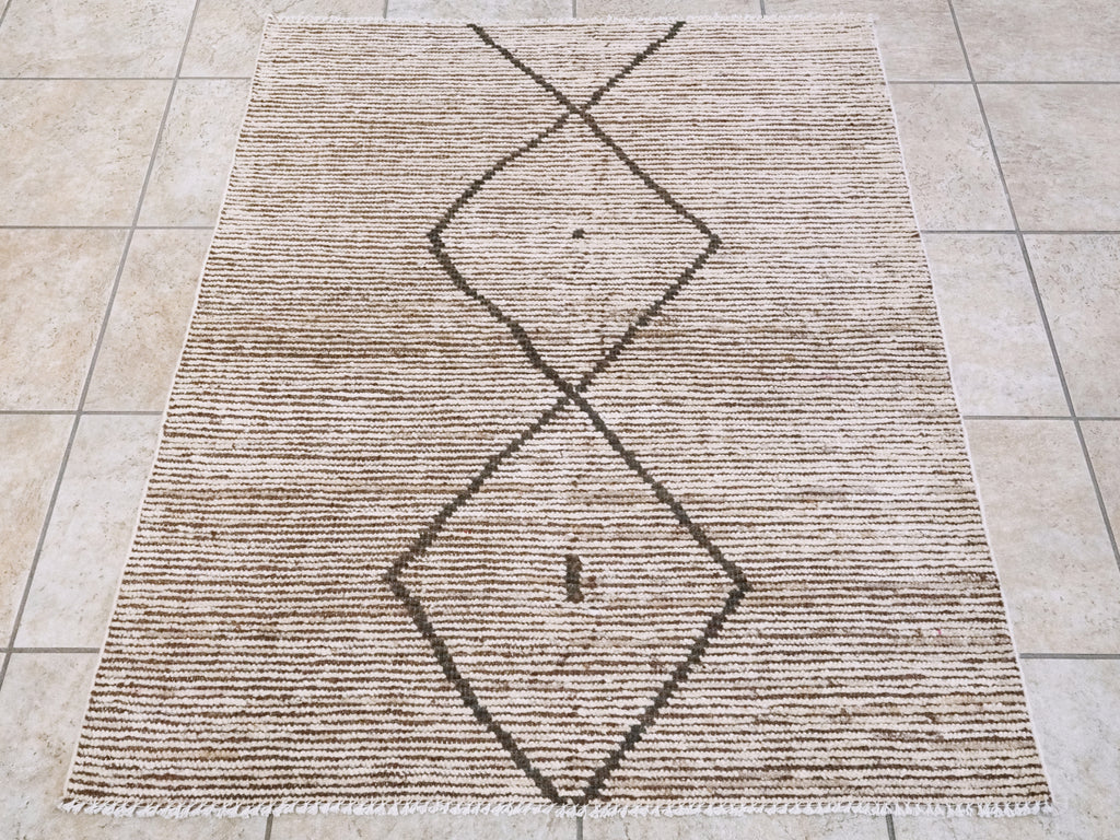 3x4 Ft Beige Moroccan Rug - Hand Knotted Area Rug