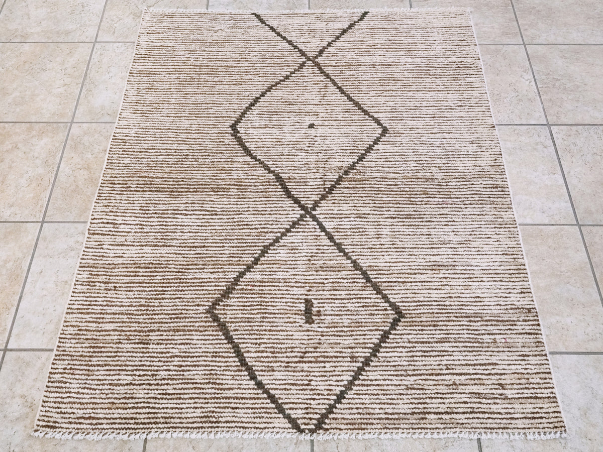 3x4 Ft Beige Moroccan Rug - Hand Knotted Area Rug