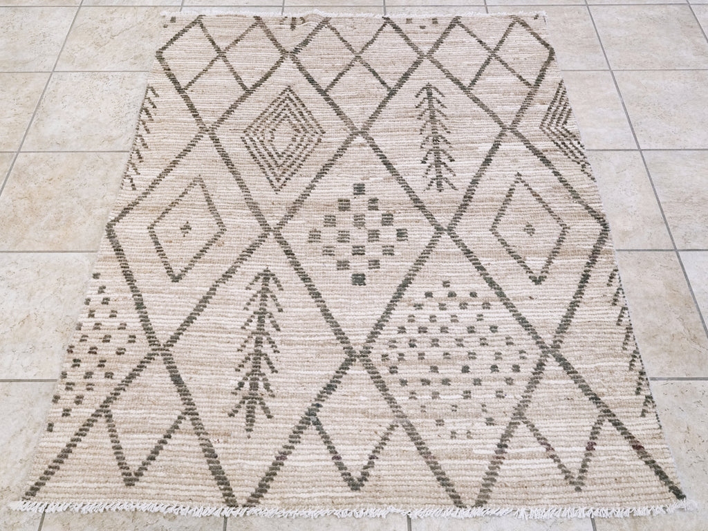 4x5 Ft Beige Moroccan Rug - Hand Knotted Wool Area Rug
