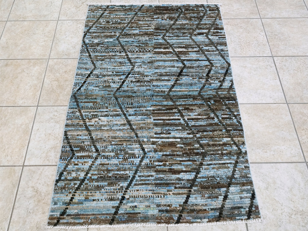 3x5 Ft Blue Moroccan Rug - Hand Knotted Area Rug