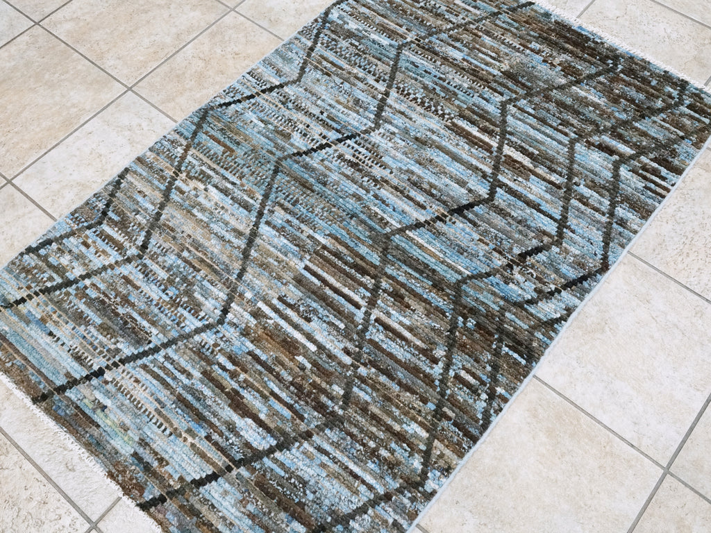 3x5 Ft Blue Moroccan Rug - Hand Knotted Area Rug