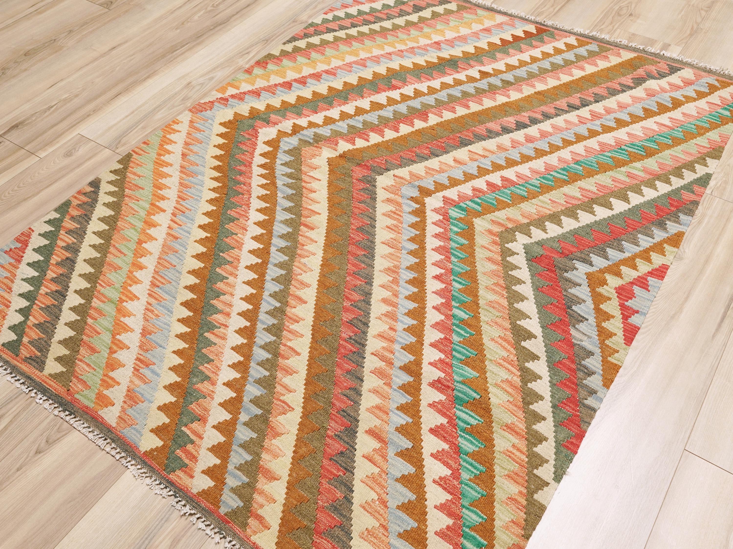 4x6 Ft Wool Kilim Rug - Flat Weave Scandinavian Rug