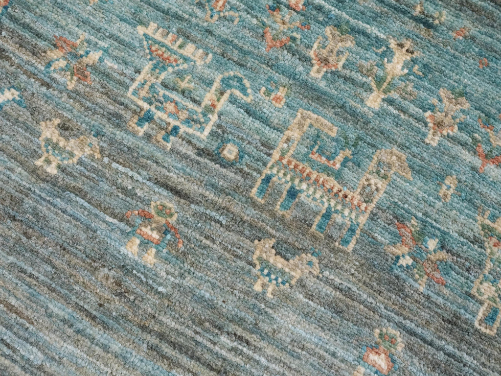 3x3 Ft Cyan Serapi Rug - Hand Knotted Wool Oriental Rug - Floral Design