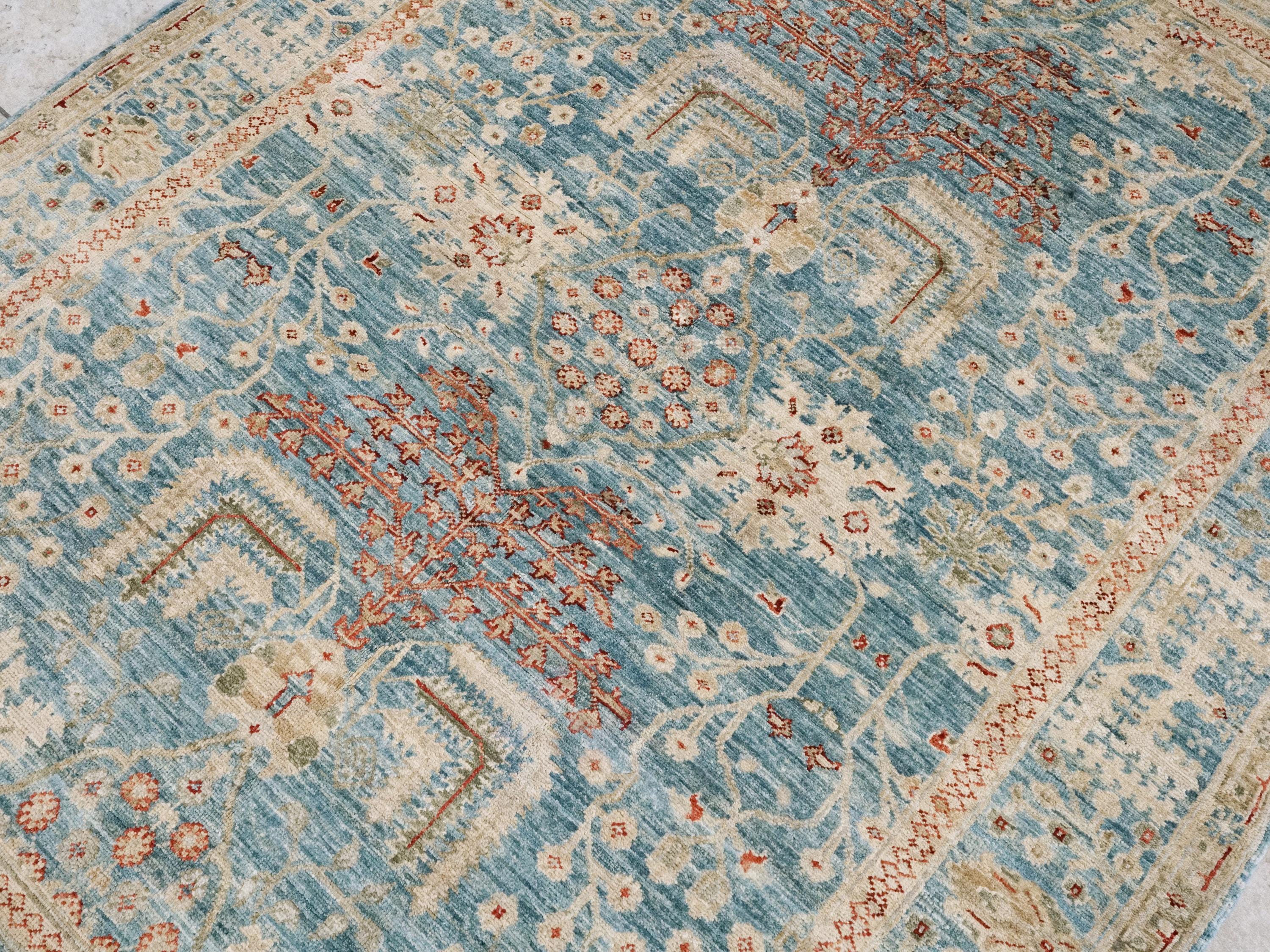 5x7 Ft Blue Serapi Rug - Hand Knotted Oriental Rug - Persian Design