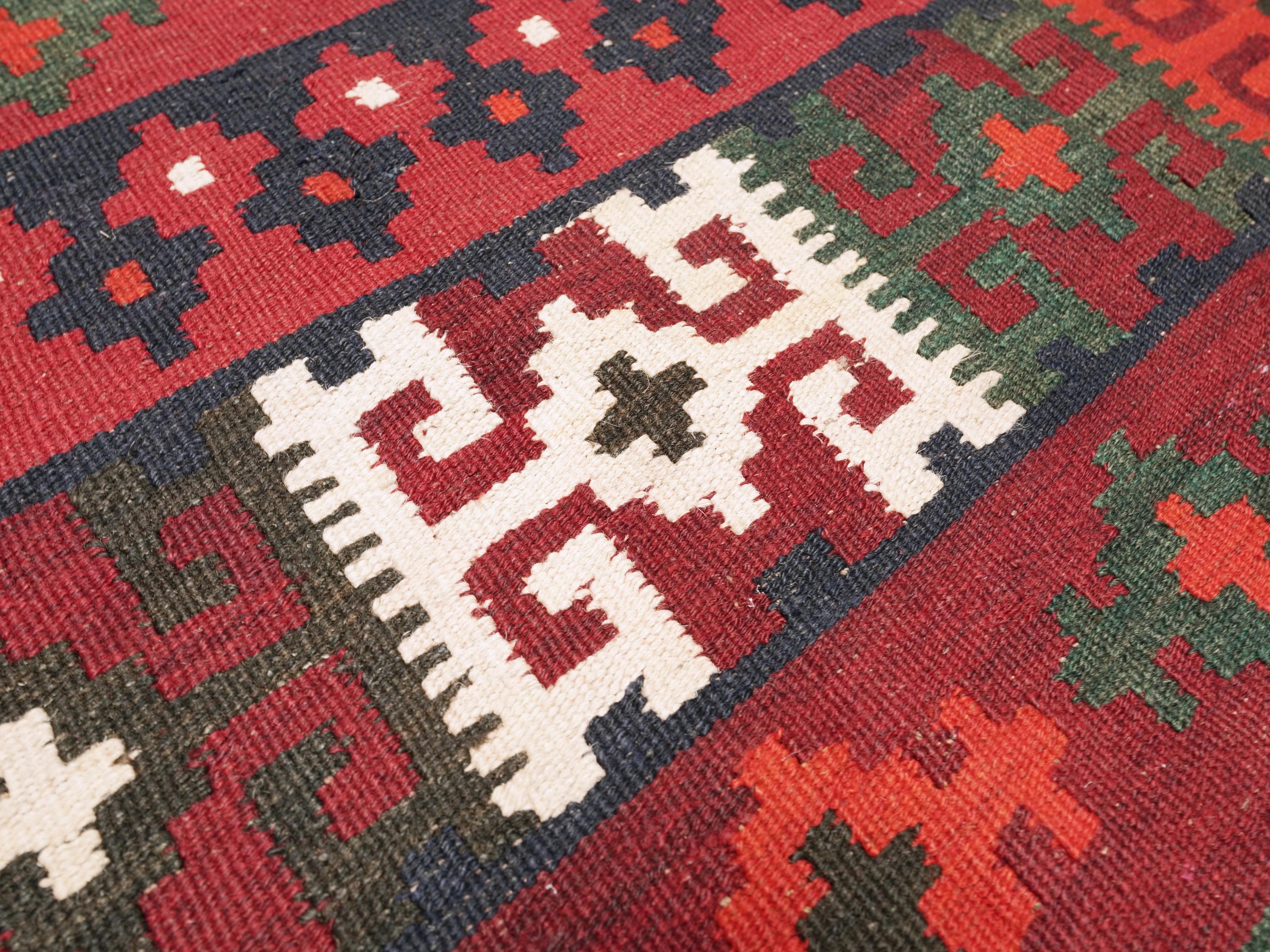 9x11 Ft Red Maimana Kilim Rug - Vintage Afghan Flat Weave
