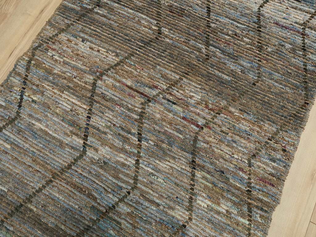 10 Ft Handmade Moroccan Runner Rug: Dark Blue Afghan Runner