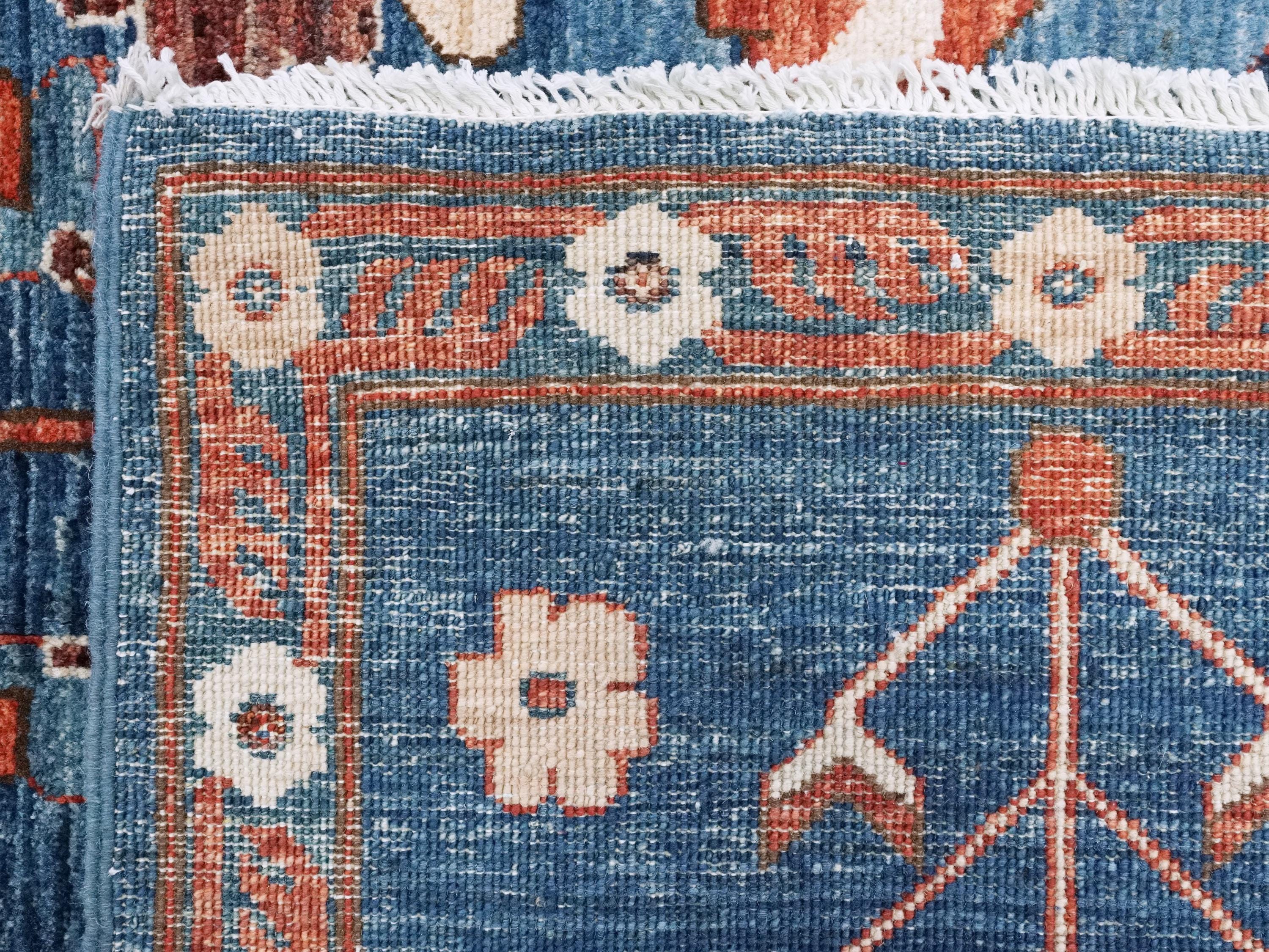 6x9 Ft Blue Serapi Rug - Oriental Area Rug - Allover Floral Design