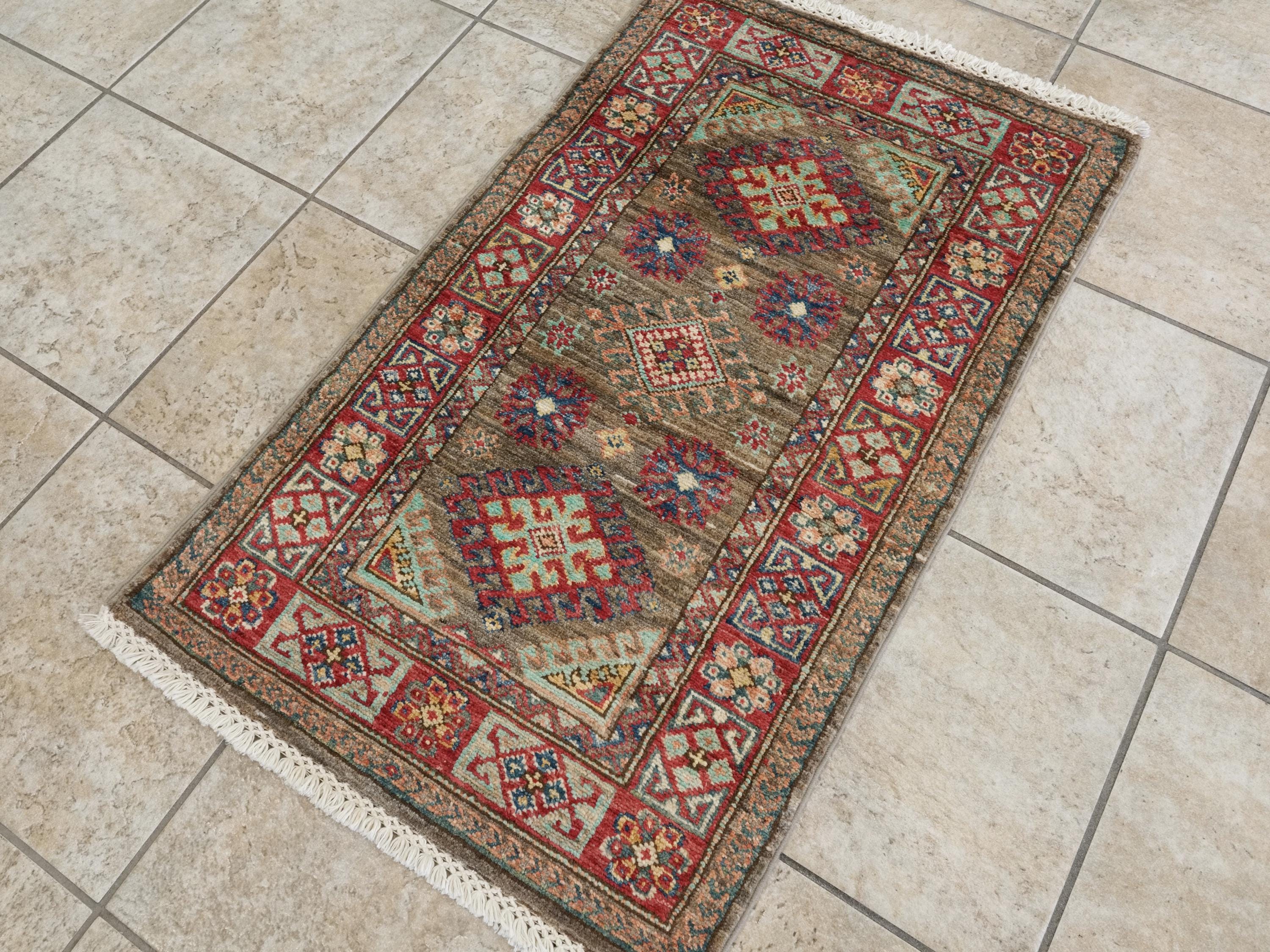 2x3 Ft Handmade Afghan Kazak Wool Rug - Oriental Accent Rug