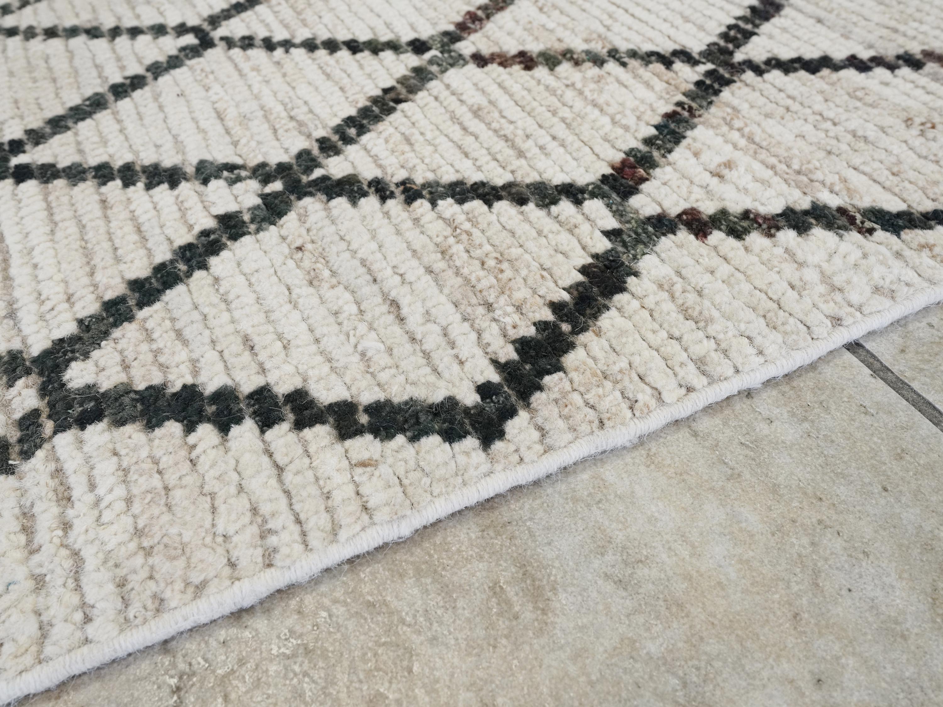 13 Ft Hand Knotted Moroccan Wool Runner Rug - Beige Afghan Rug