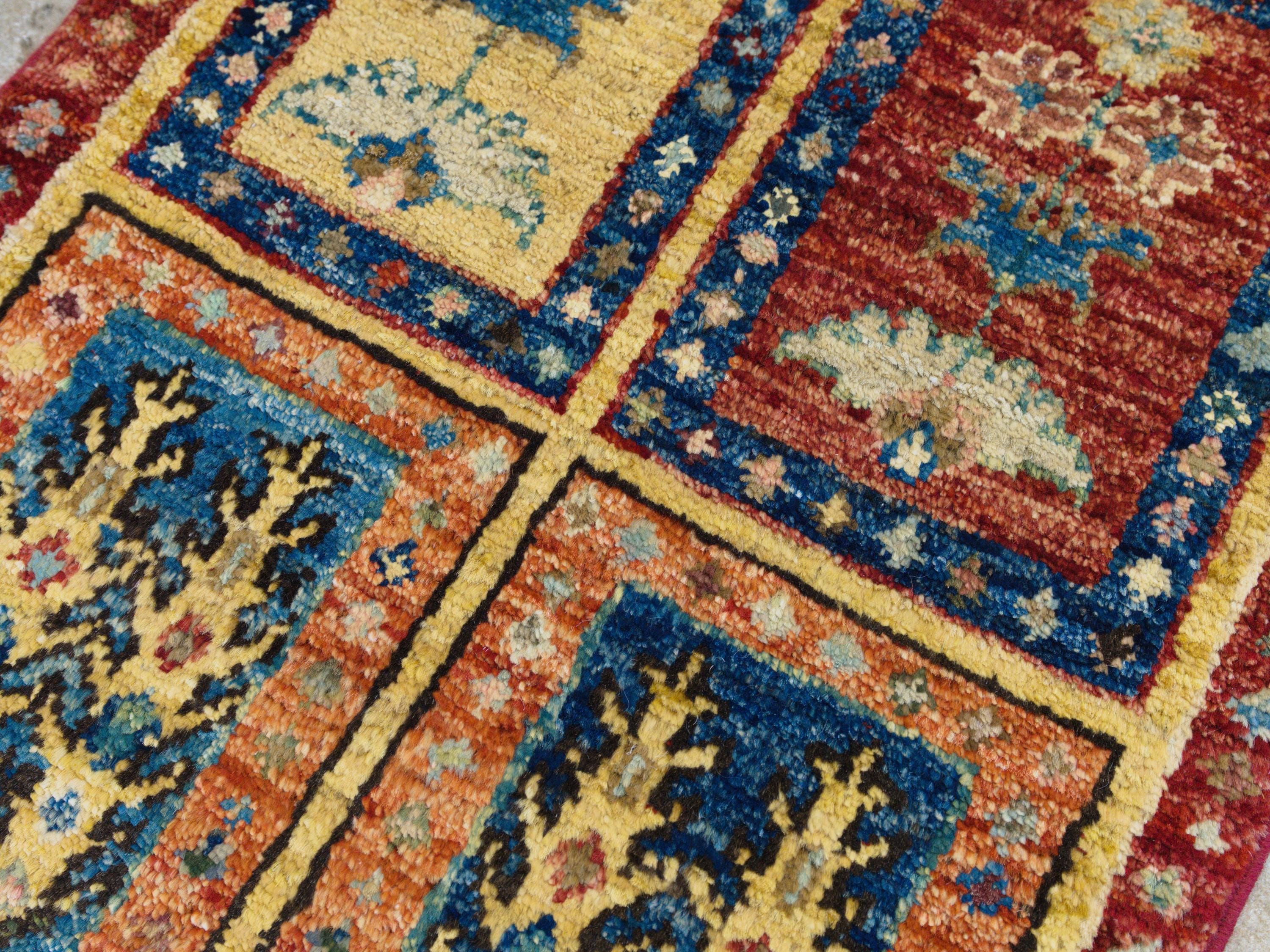 1x2 Ft Garden Rug - Red Wool Accent Rug