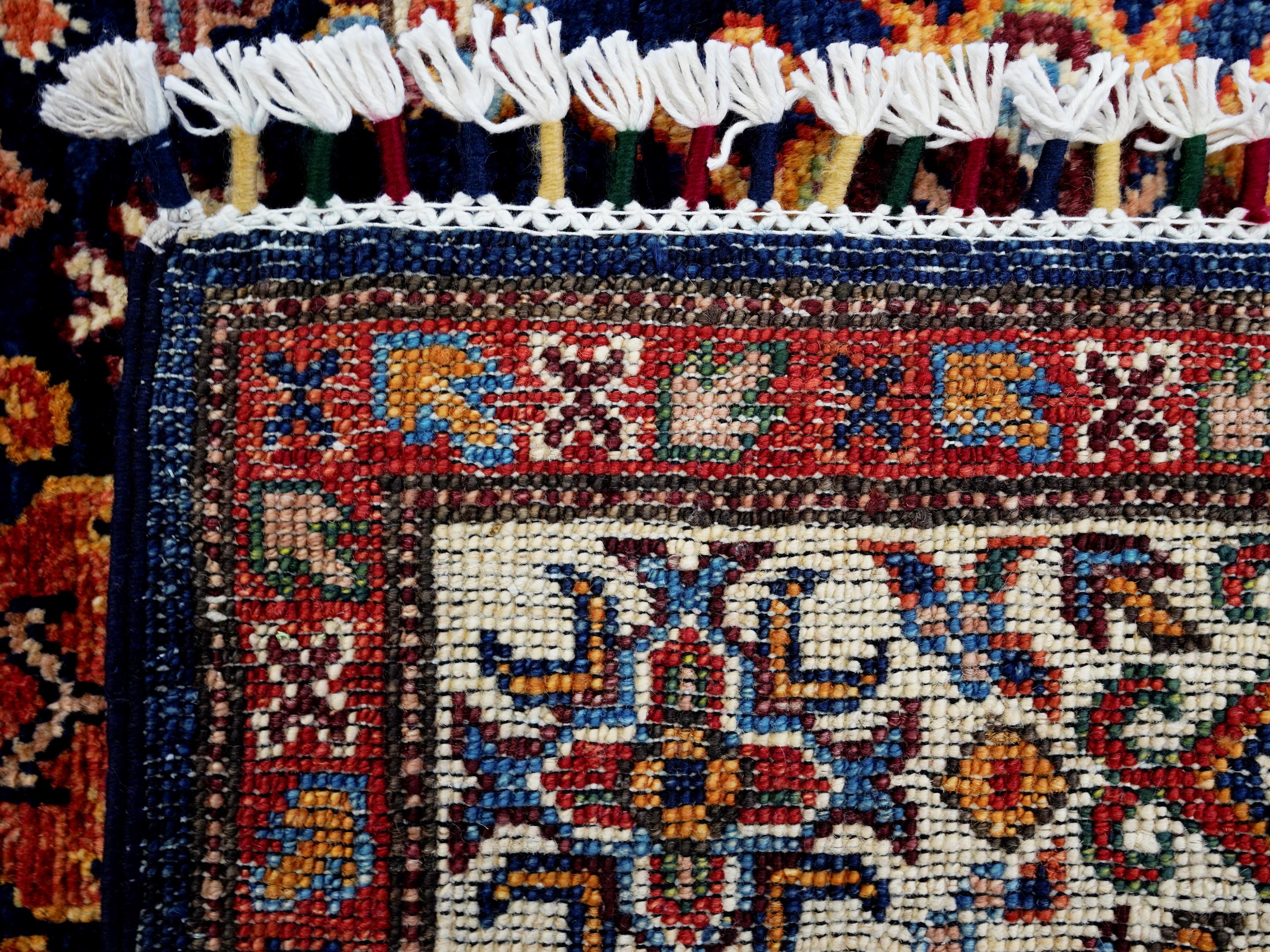 3x5 Ft Blue Kazak Rug - Handmade Afghan Rug
