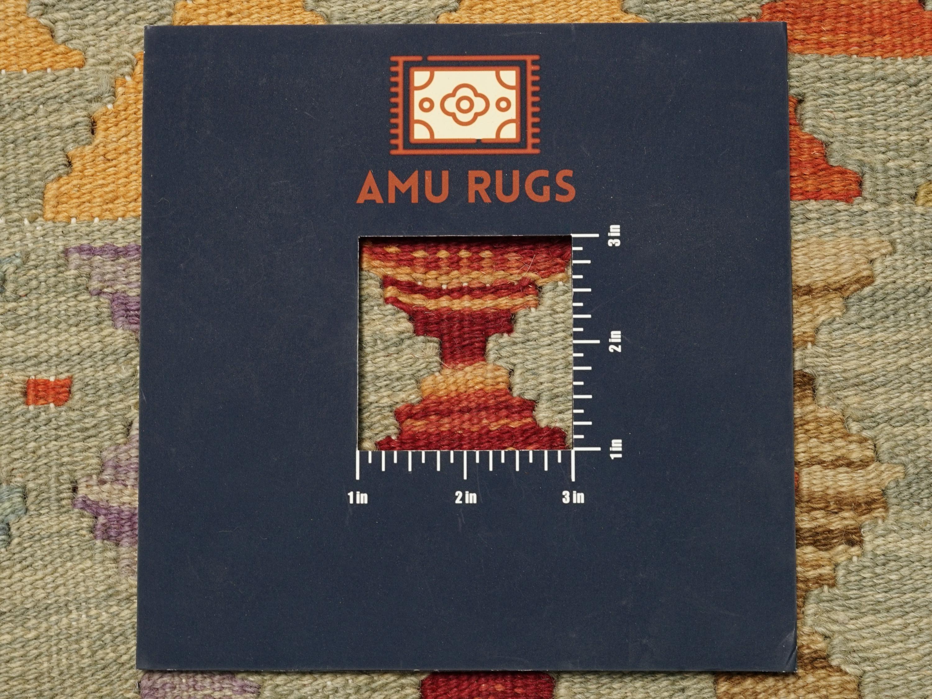 6 Ft Kilim Runner Rug - Green & Red Flatweave