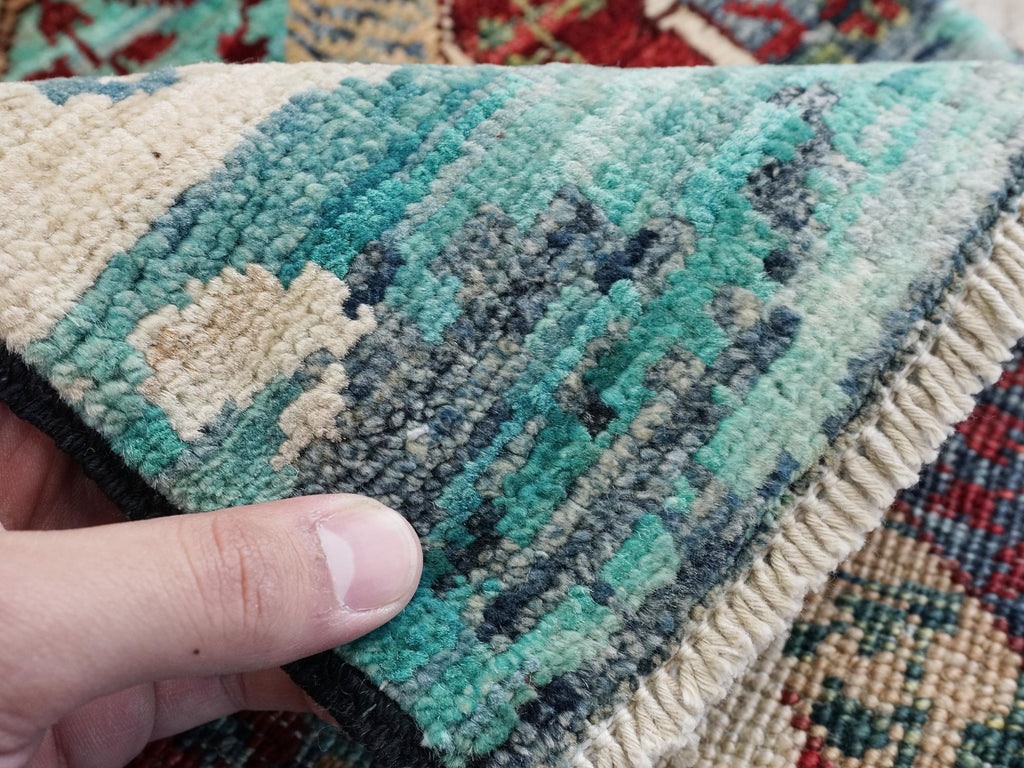 2x5 Ft Blue Afghan Mamluk Rug - Hand Knotted Ghazni Wool Hallway Runner
