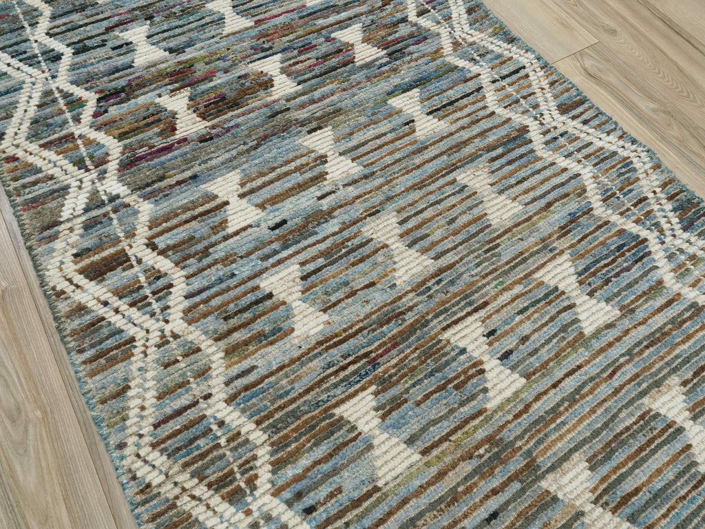 3x5 Ft Blue Moroccan Rug - Hand Knotted Area Rug