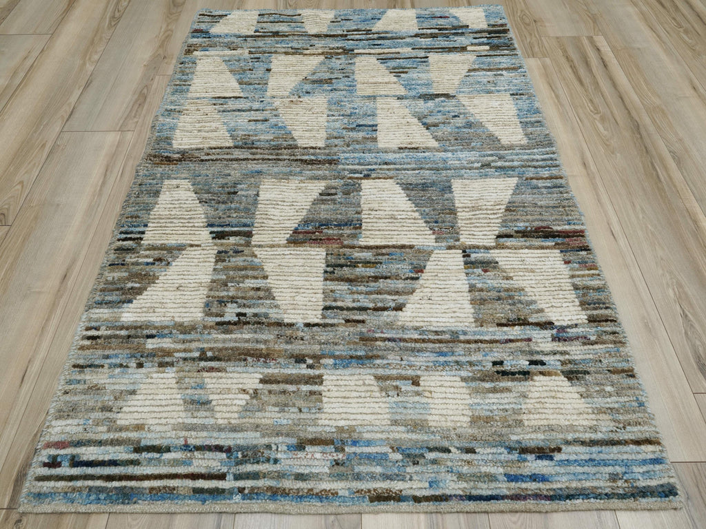 3x5 Ft Blue & White Moroccan Rug - Hand Knotted Area Rug