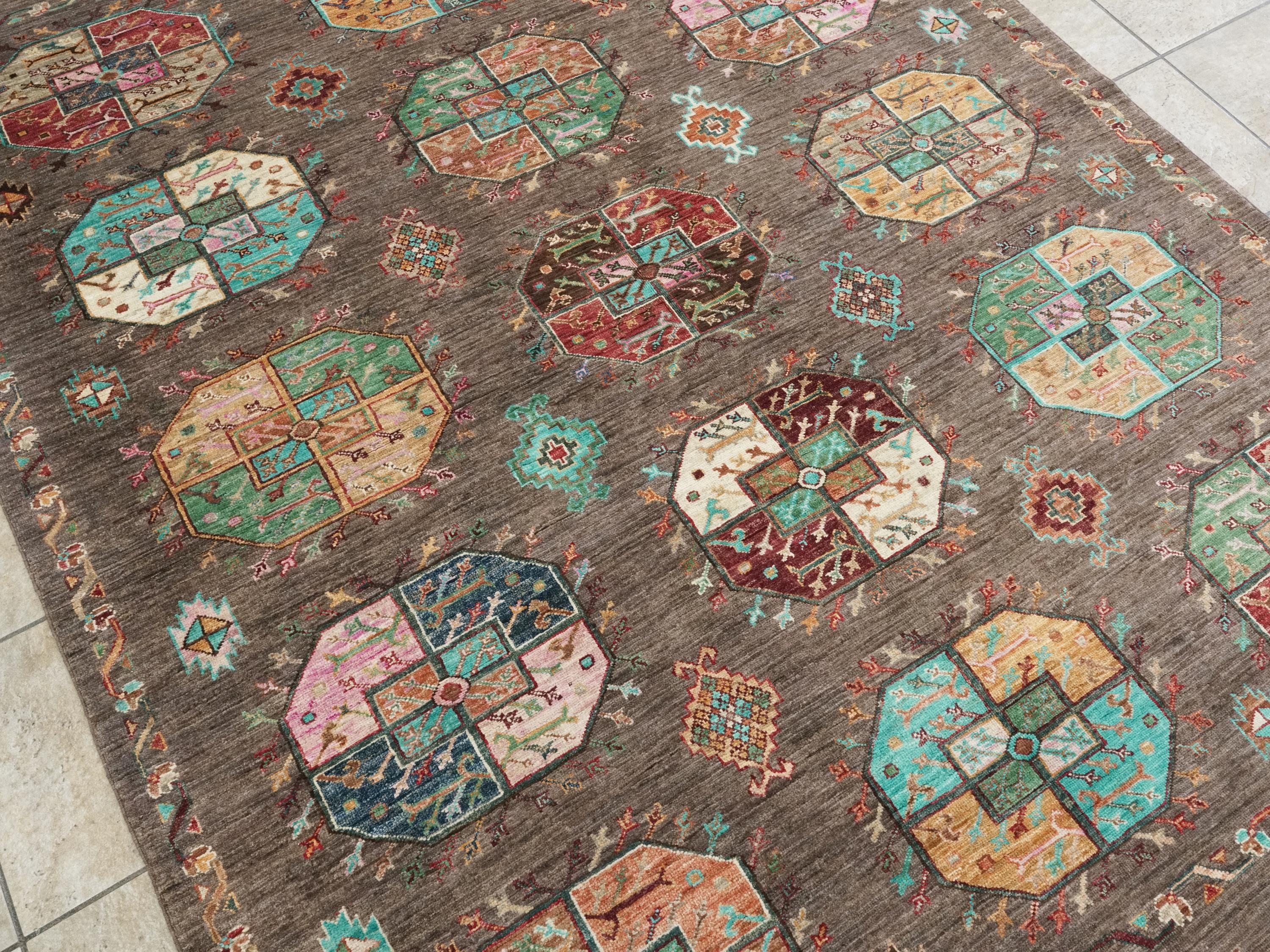 6x8 Ft Hand Knotted Ersari Rug - Brown Afghan Wool Rug