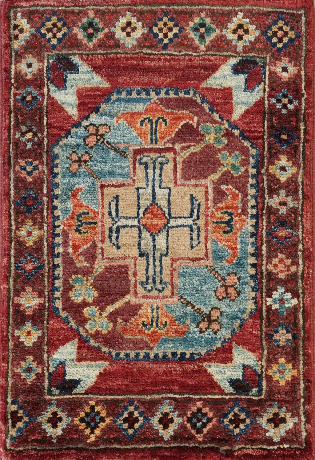 1x2 Ft Red Ersari Rug - Hand-Knotted Ghazni Wool Oriental Accent Rug