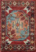 1x2 Ft Red Ersari Rug - Hand-Knotted Ghazni Wool Oriental Accent Rug