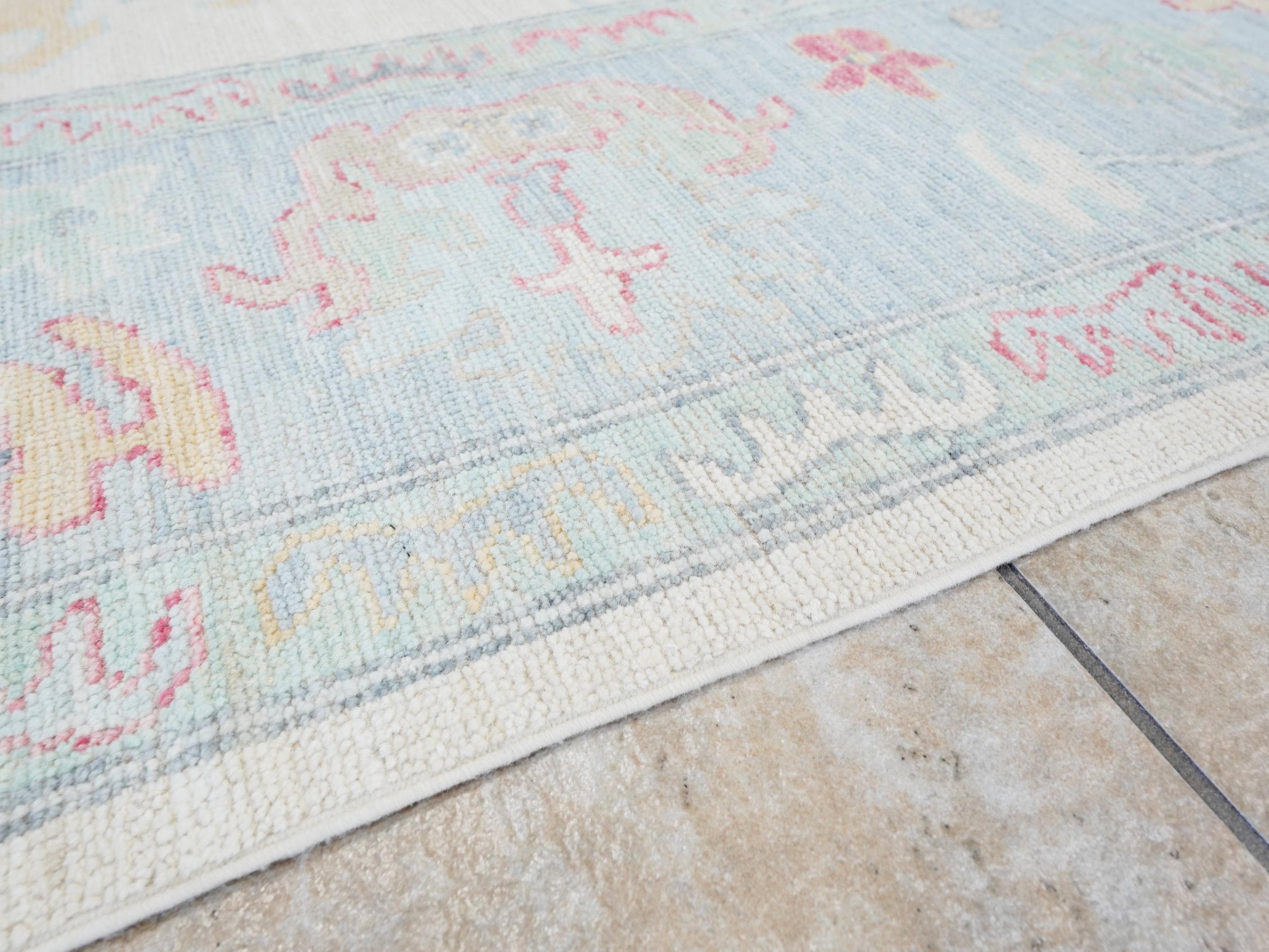 9x12 Ft White Pastel Oushak Rug - Handmade Area Rug - Floral Design