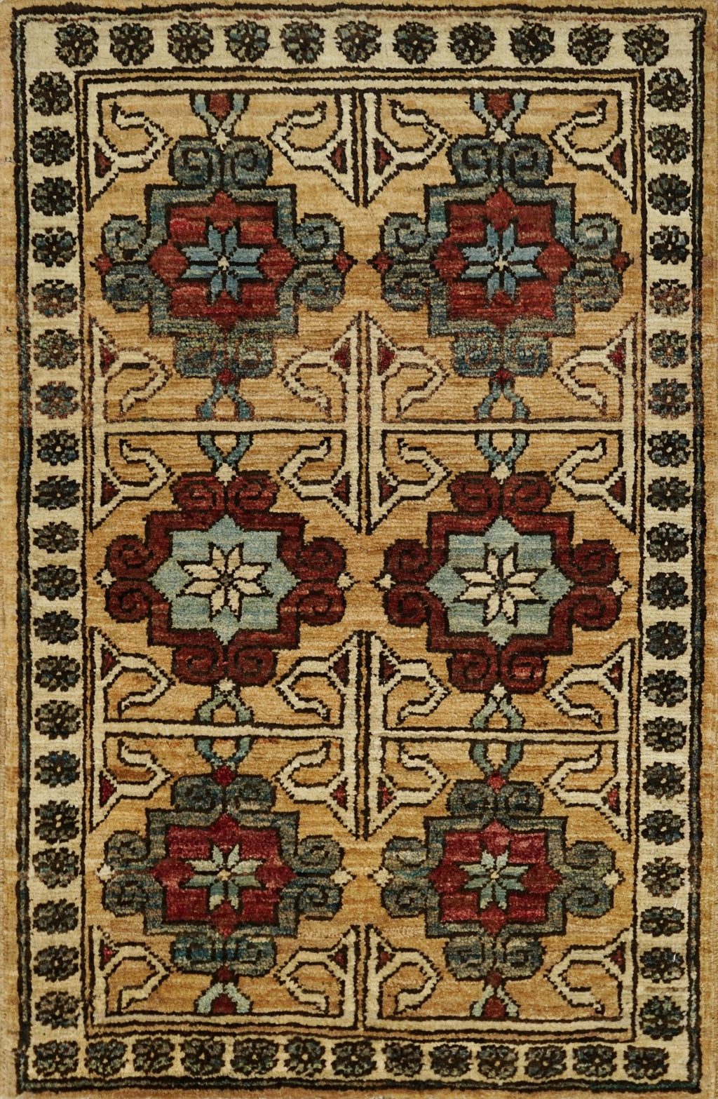 2x3 Ft Yellow Ersari Rug - Afghan Wool Tribal Rug