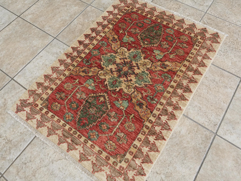 2x3 Ft Hand Knotted Red Bidjar Rug - Ghazni Wool Persian Rug