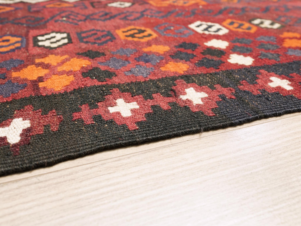 9x14 Ft Vintage Maimana Kilim Rug - Traditional Red Flat Weave