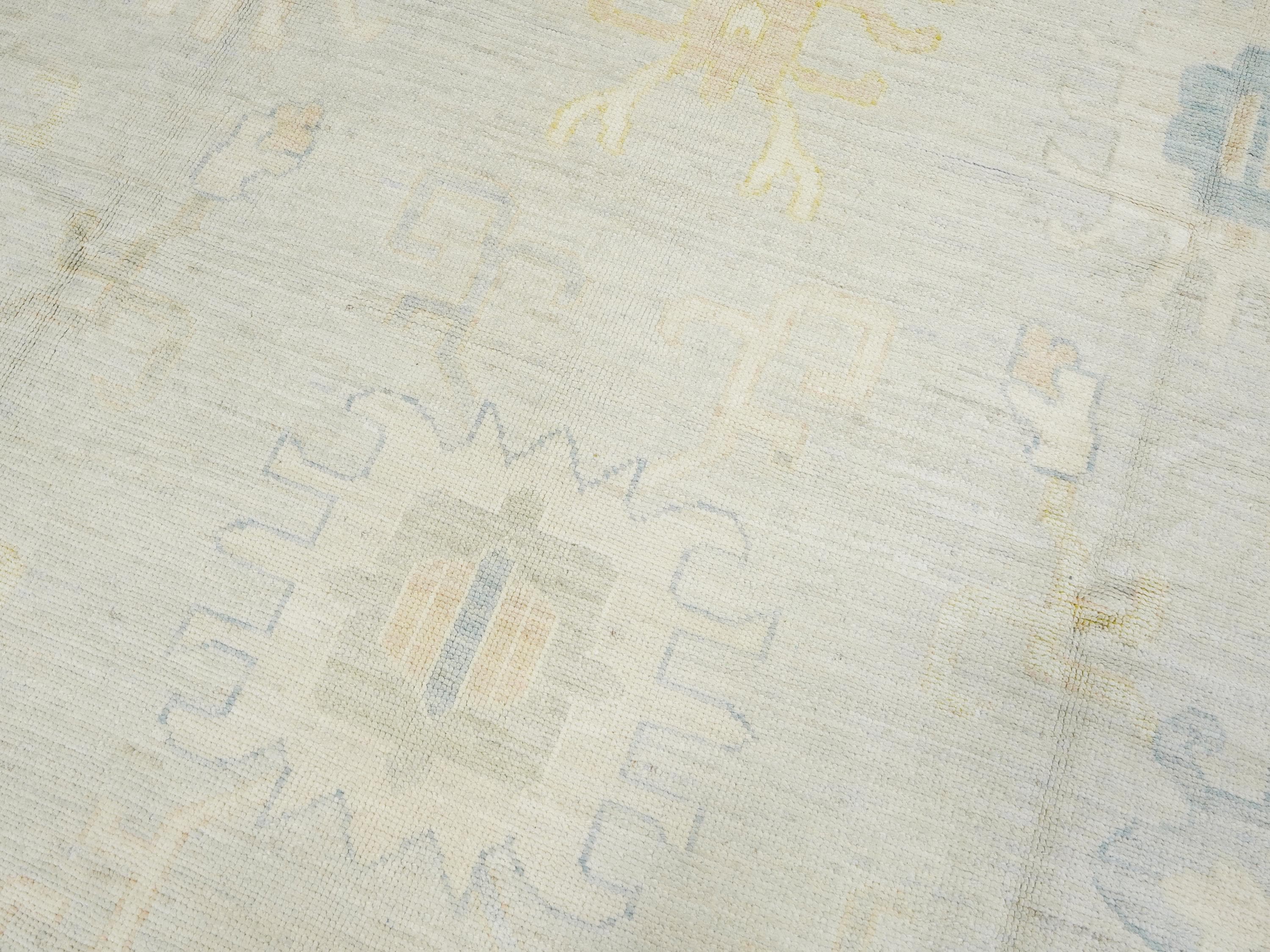 10x14 Ft Muted Green Ushak Rug - Hand Knotted Afghan Rug - Turkish Floral Design