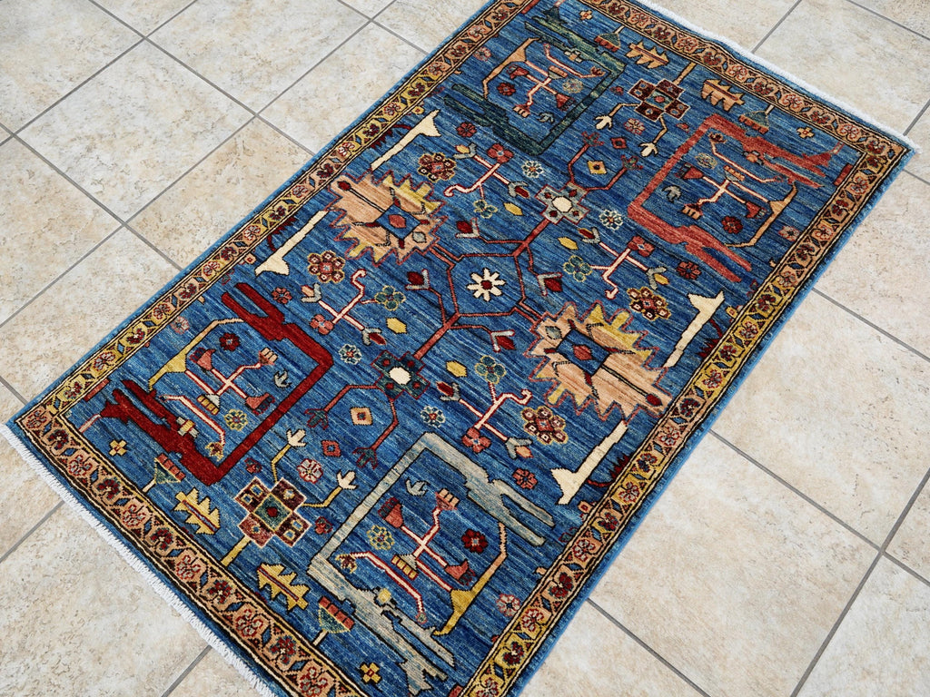 3x5 Ft Blue Heriz Rug - Handmade Afghan Rug