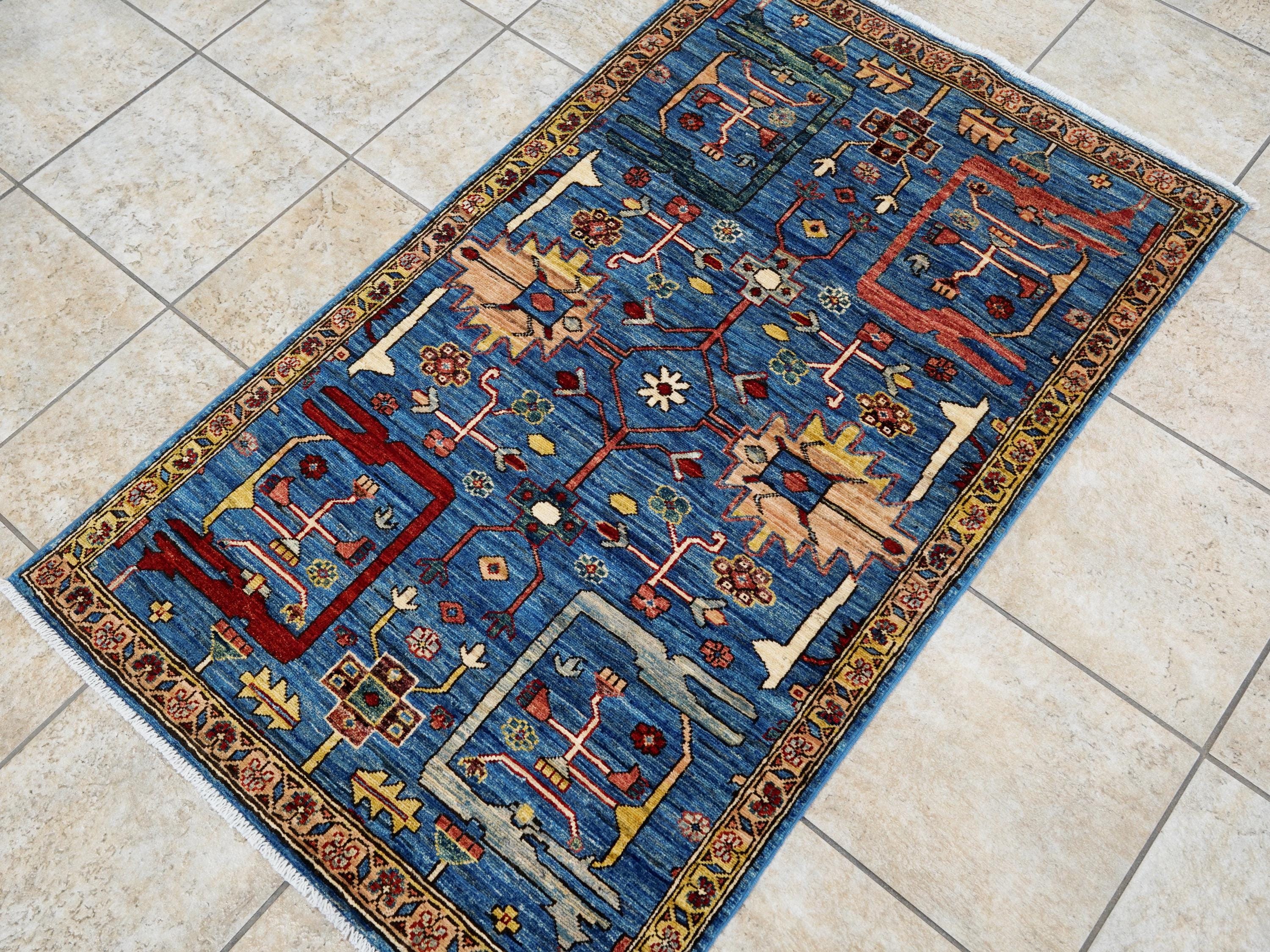 3x5 Ft Blue Heriz Rug - Handmade Afghan Rug