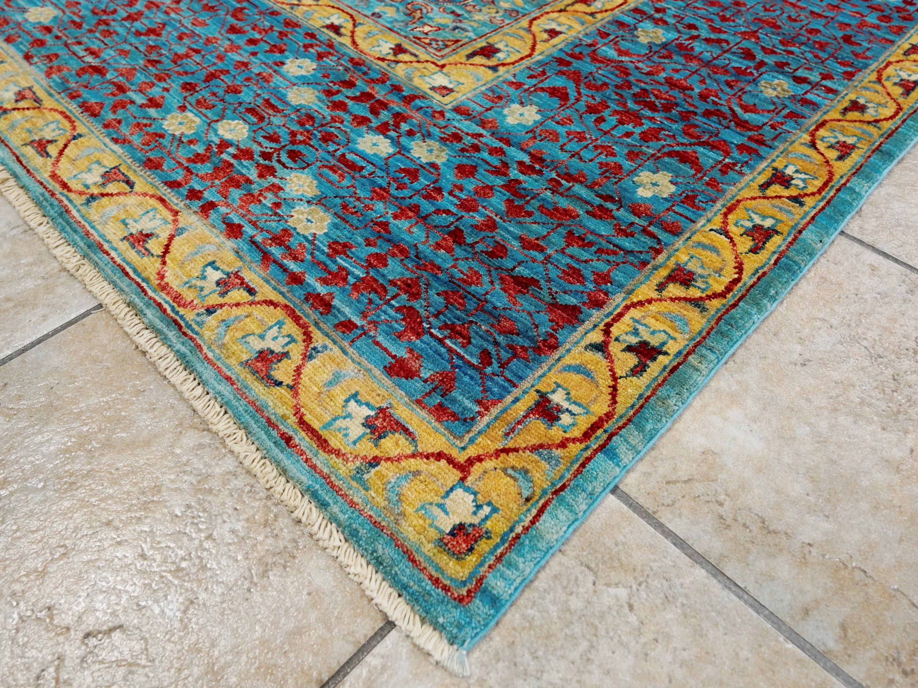 10x14 Ft Light Blue Mamluk Rug - Hand Knotted Afghan Area Rug