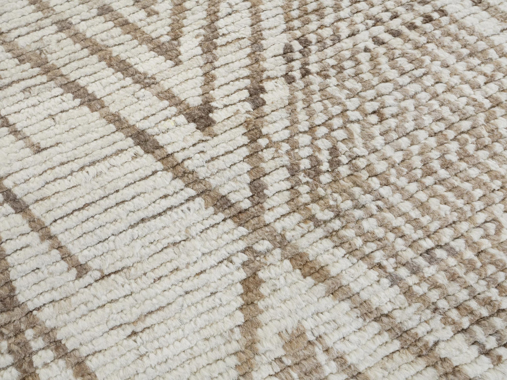 10 Ft Handmade Afghan Wool Runner Rug - Beige Moroccan Style