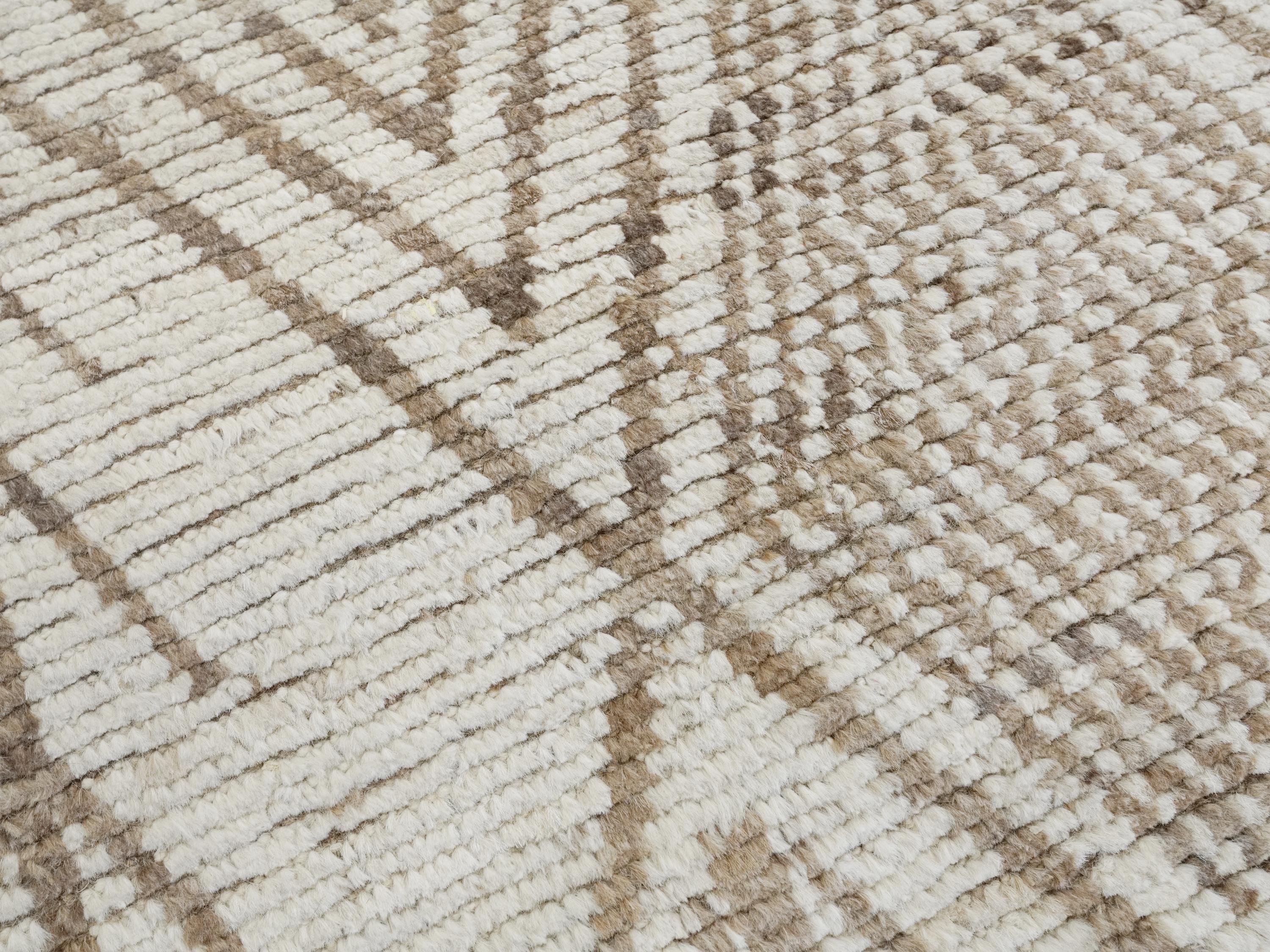 10 Ft Handmade Afghan Wool Runner Rug - Beige Moroccan Style