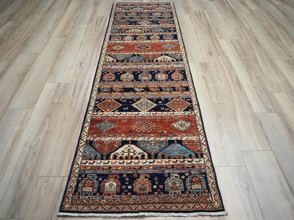 10 Ft Blue Heriz Runner Rug - Afghan Wool Hallway Rug