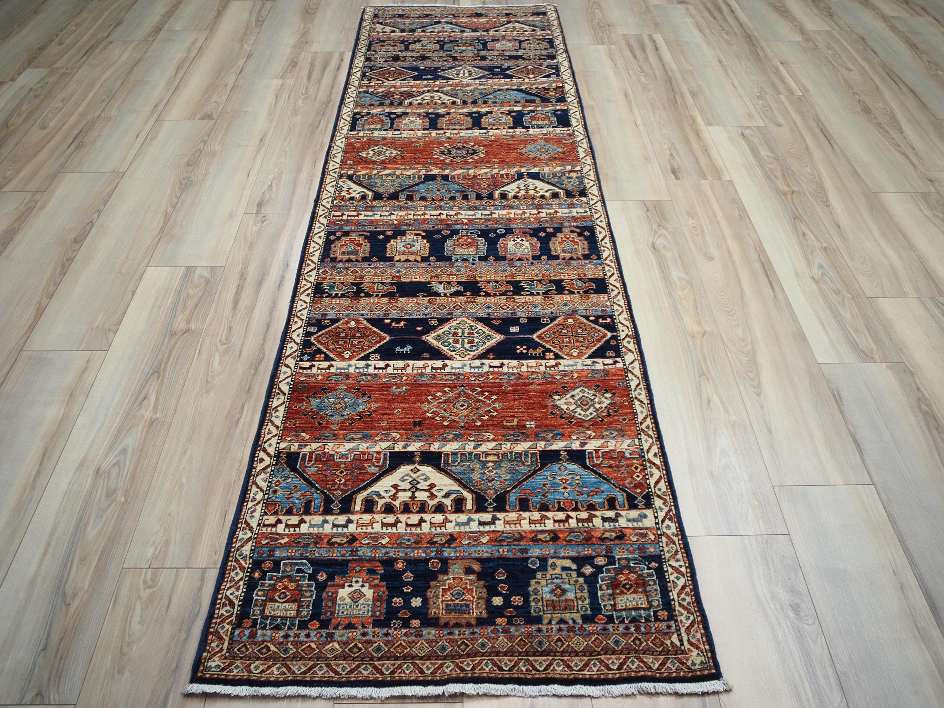 10 Ft Blue Heriz Runner Rug - Afghan Wool Hallway Rug
