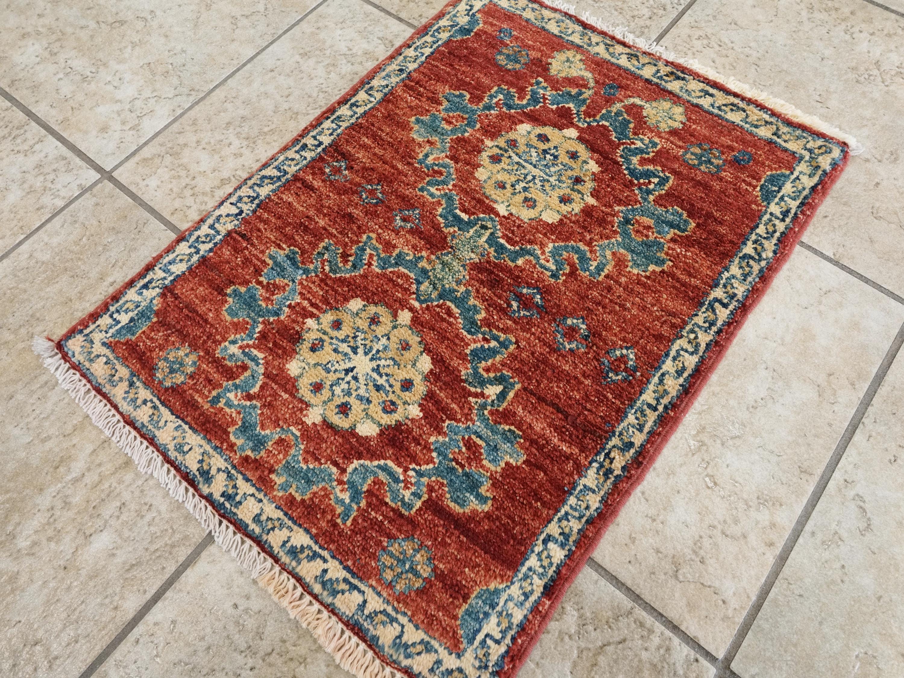 1x2 Ft Hand Knotted Red Serapi Rug - Ghazni Wool Accent Rug