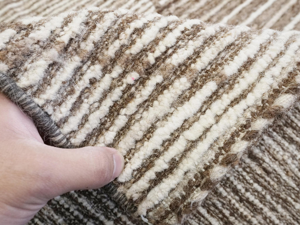 7x10 Ft Hand Knotted Afghan Wool Rug - Beige Moroccan Design