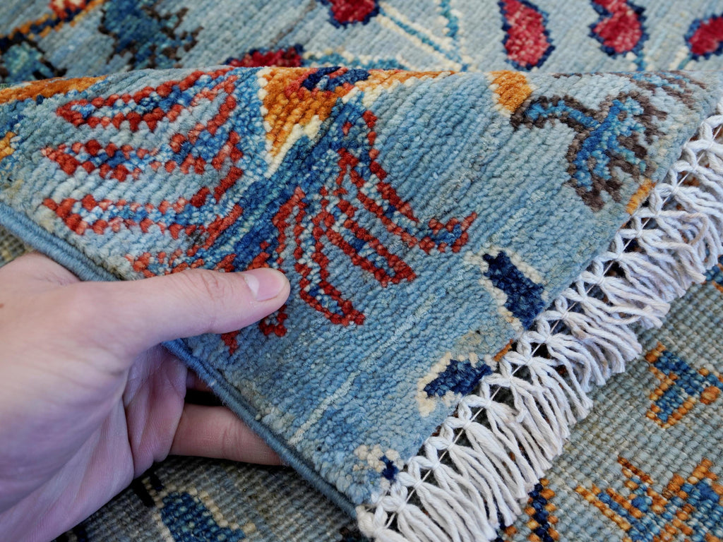 3x5 Ft Light Blue Bird Rug - Handmade Afghan Wool Rug - Floral Design