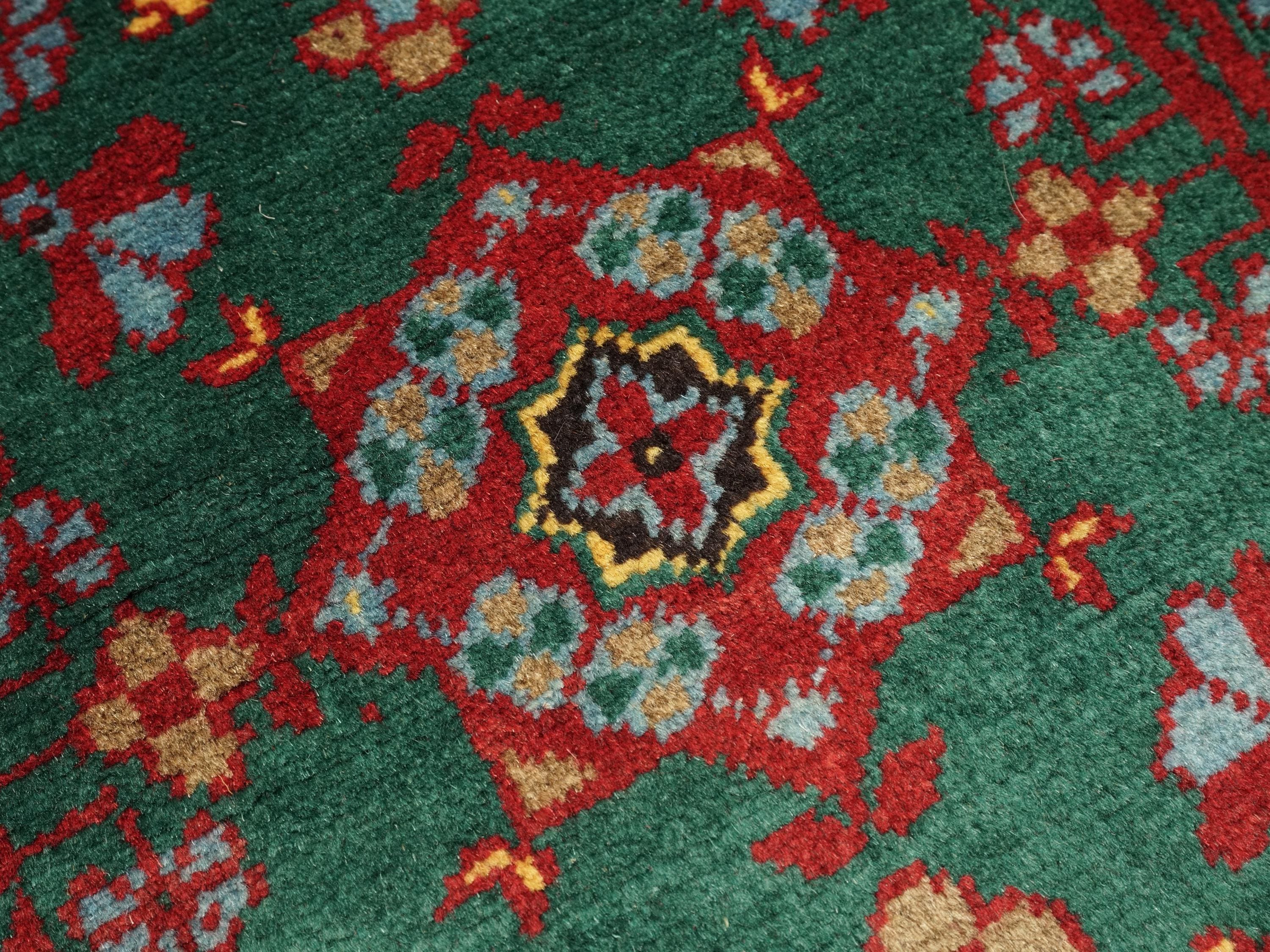 3x5 Ft Green & Red Ersari Rug - Afghan Wool Rug - Turkmen Design