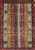 1x2 Ft Hand Knotted Heriz Rug - Red Afghan Wool Accent Rug