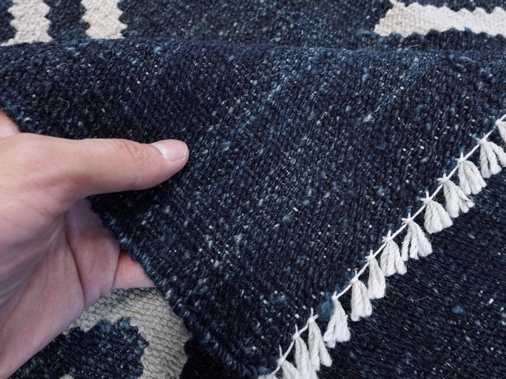 8x10 Ft Dark Blue Kilim Rug - Flat Weave Area Rug - Abstract Design